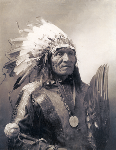 Half length picture of Oglala Sioux Chief He Dog, who fought in the Great Sioux War 1876-77 alongside Sitting Bull.
