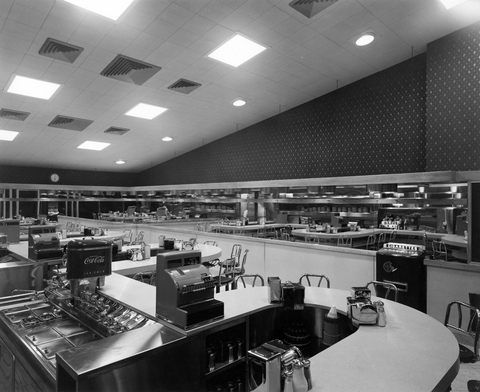 Interior of Waffle Shop at 619 Pennsylvania Ave., N.W. Check out the cigarette machine and Coke fountains! 