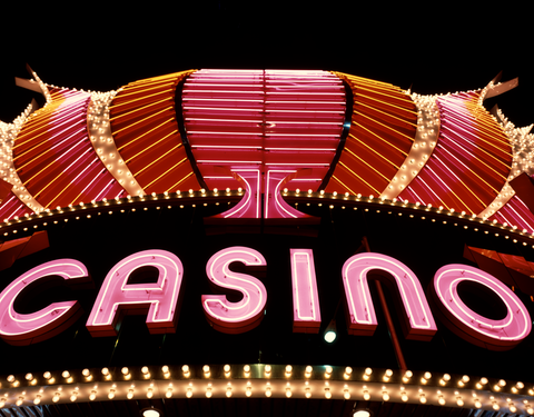 Neon Hilton Hotel casino sign in Las Vegas, Nevada